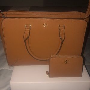 Tory Burch Cognac Mimi Robinson hangbag and wallet